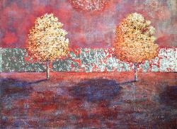 van klei painting double tree acer rubrum acrylic on canvas 30