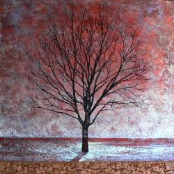 canadian artist daniel van klei painting winter maple acrylic copper leaf on canvas 40